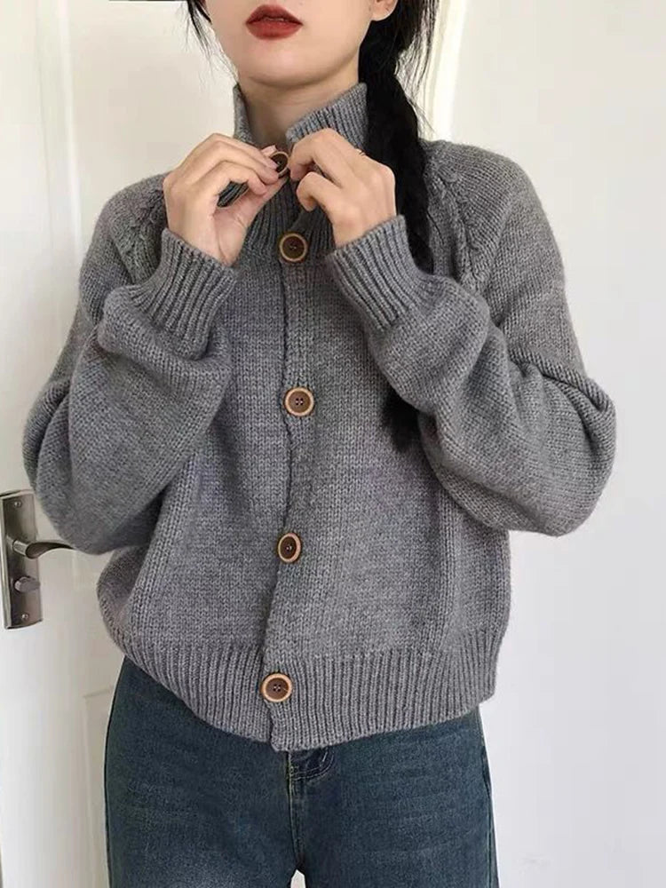 Voguable Harajuku Solid Women Simple Cardigan Japan Vintage Knitted Sweater Coat Casual Long Sleeve Loose Lady Single Breasted Tops voguable