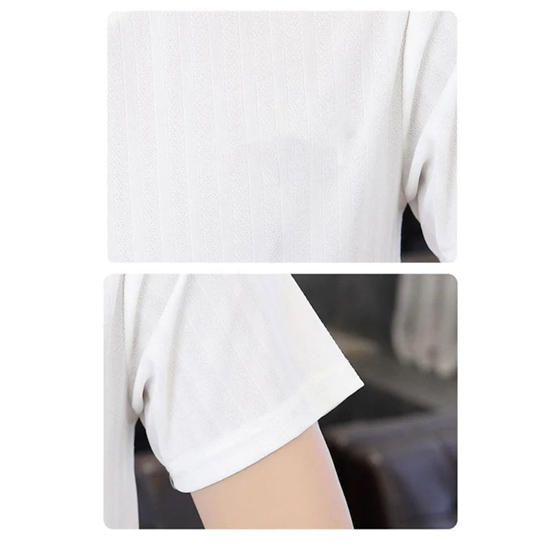 New Ice Silk Mesh Hollow V-Neck Tshirts Lightweight Leisure Breathable Stripe Solid Basic T-shirt Men Clothing Quick-dry T Shirt voguable