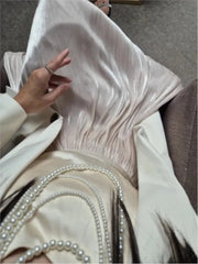 French Elegant Solid Silky Shiny Long Skirt Fashion Elastic Waist Satin Pleat Women Dress Spring Korean Chic A-line Ladies Skirt voguable