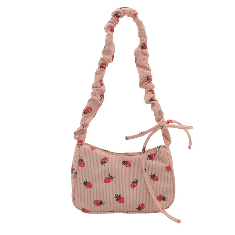 Women Summer Kawaii Cute Strawberry Print Shoulder Bags Fashion Y2k Aesthetic Casual Underarm Bag Japanese Fairy Sweet Handbags voguable