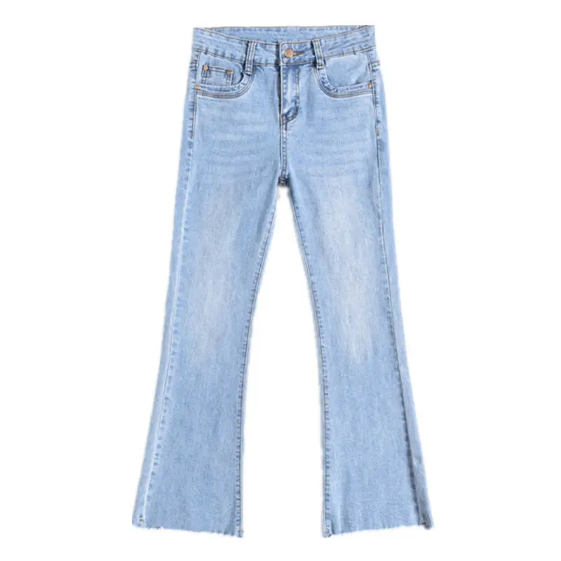 Flare Jeans Women Spring Autumn High Waist Comfortable All-match High Street Young Style Tassel Slim Elastic Trousers  New voguable