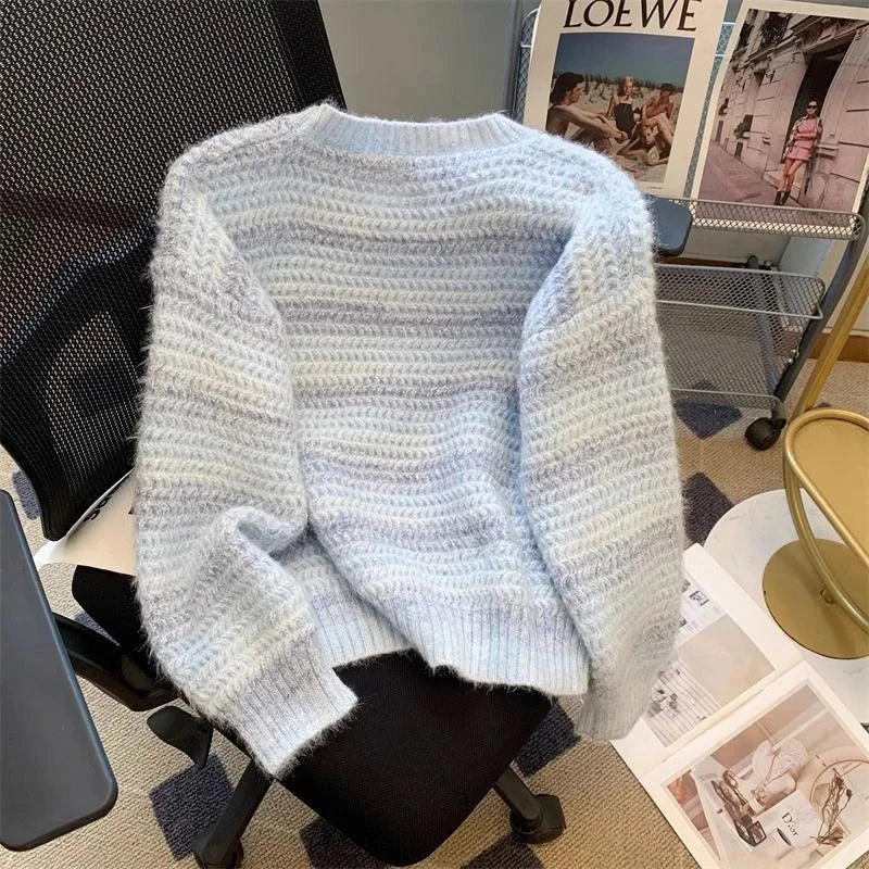 Women Chic Rainbow Sweater Loose Cute O Neck Long Sleeve Knitted Jumpers Fall Winter Lazy Wind Japan Fashion Sweet Pullover voguable