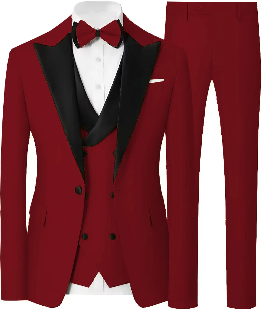 Voguable  Customized Formal Suits for Men, 3 Pieces Blazer Vest and Pants Set, One Button Wedding Dresses, Business Tuxedo Suits voguable