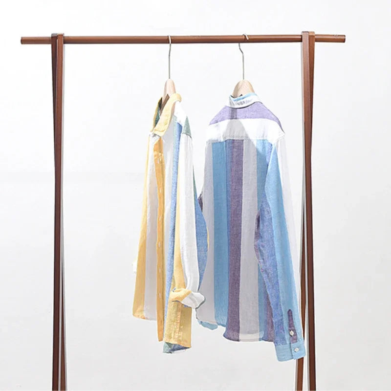 Voguable Spring and Autumn Striped Linen Shirts for Men Pure Linen Made Breathable Comfortable Long Sleeve Loose Men Clothing voguable