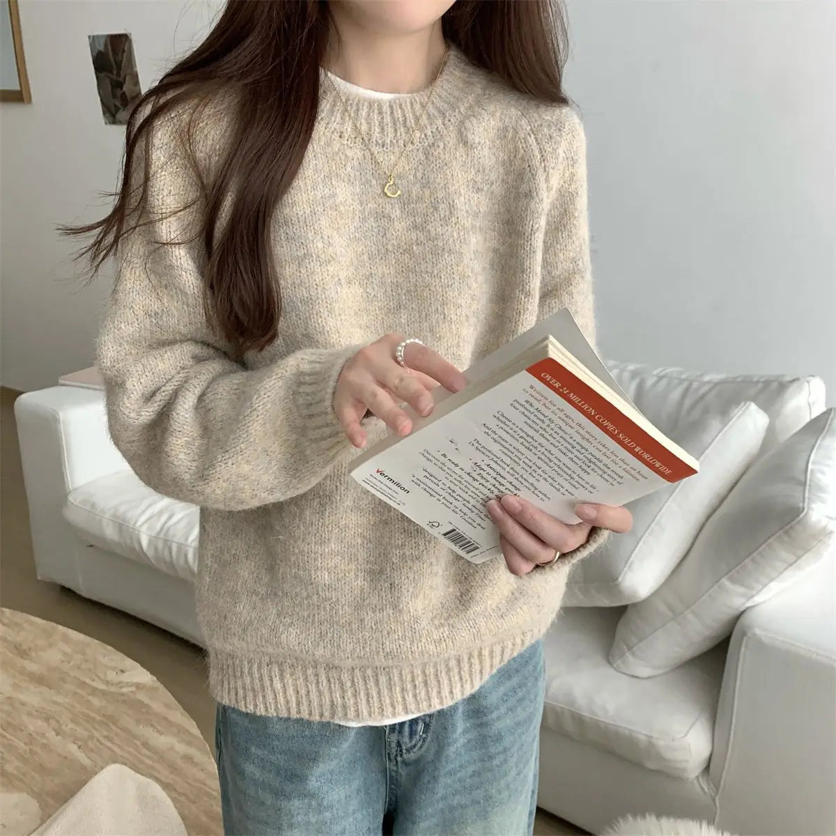 Simplicity Casual Autumn Winter New Women Sweater Korean Fashion Lazy Wind Solid O-Neck Loose Long Sleeve Pullovers Knitted Tops voguable