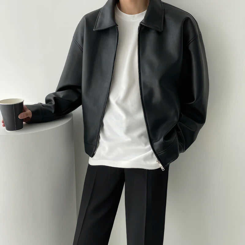 Voguable Autumn Black Leather Jacket Men Fashion Oversized Leather Jackets Men Streetwear Korean Loose Hip-hop Bomber Jacket Men Coat voguable