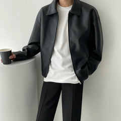 Voguable Autumn Black Leather Jacket Men Fashion Oversized Leather Jackets Men Streetwear Korean Loose Hip-hop Bomber Jacket Men Coat voguable