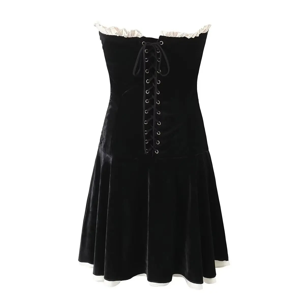 Voguable Black Strapless Christmas Dress Sexy A Line Vintage Velvet Party Mini Dresses Elegant Women Dresses voguable