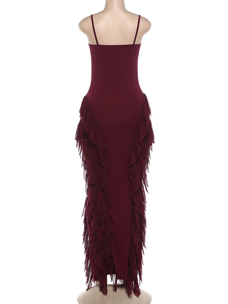Voguable  Elegant Tassel Patchwork Dress Women Sexy Low-Neck Sleeveless Stretch Skinny Fashion Classic Evening Party Clubwear voguable
