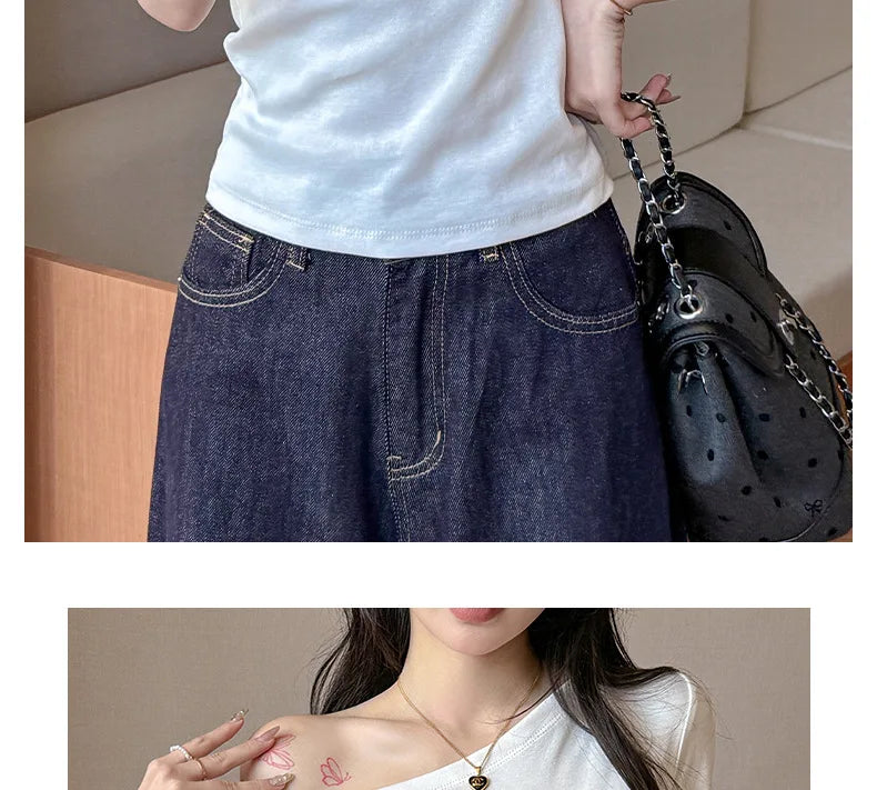 Solid Off Shoulder Short Sleeve T Shirt Simple Basic Sexy Single Sleeved Jumper Top Streetwear Slim Fit Female Y2K Clothes Tees voguable