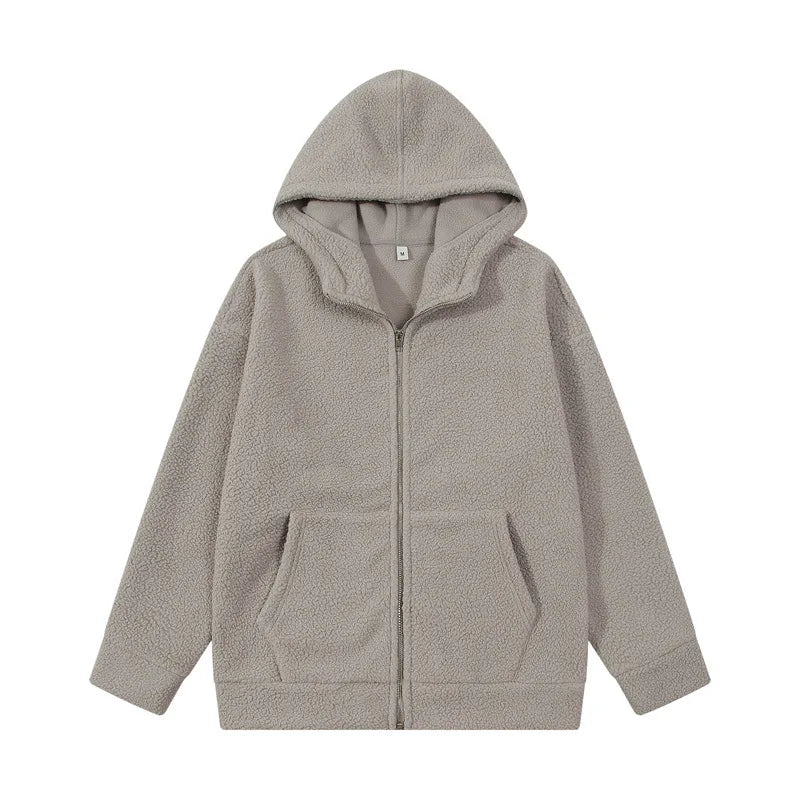 Autumn Winter KPOP Fashion Solid Sweatshirt Harajuku All Match Tops Loose Casual Outerwear Ropa Hombre Cardigan Zipper Hooded voguable