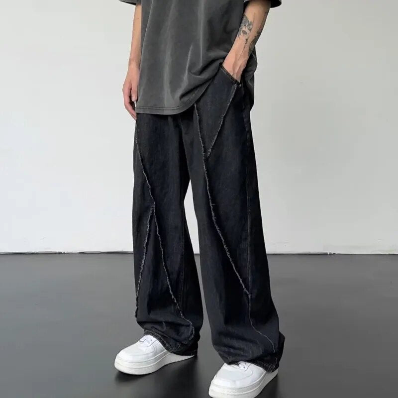 New Summer Jeans Men Patchwork Denim Trousers Male Oversize Loose Casual Wide-leg Pants Streetwear Harajuku Clothing voguable