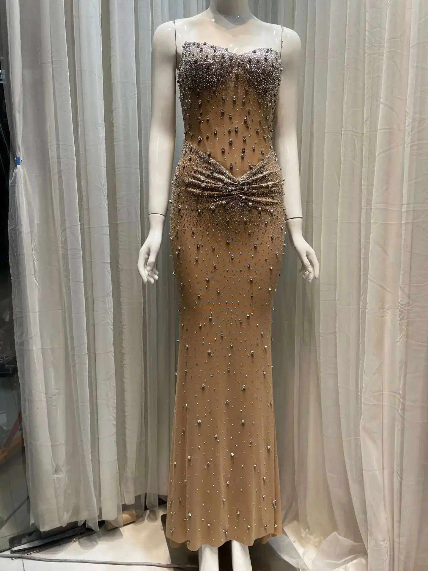 Diamonds Women's Strapless Dress Zipper Solid Color Sleeveless Backless Sheath Long Dresses Female 2025 Spring New voguable