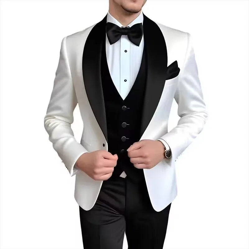Voguable  Luxury Men's Suit Jacket Pants 2 Piece Peak Lapel  Business Men Thin Stripe Suit For Groom Wedding Single Breasted Suit voguable