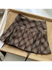 Winter Women Preppy Vintage Mini A-line Pleated Micro Plaid Skirt Gyaru 2000s Aesthetic Y2k Streetwear Grunge Fairycore Hot Sexy voguable