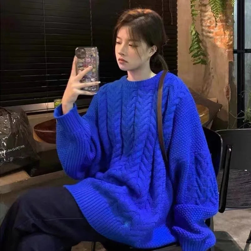 Cable Knit Sweater for Women Long Sleeve Crew Neck Oversized Pullover Plain Jumper Ladies Autumn Winter Slouchy Casual Outfit voguable