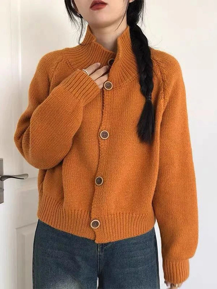 Voguable Harajuku Solid Women Simple Cardigan Japan Vintage Knitted Sweater Coat Casual Long Sleeve Loose Lady Single Breasted Tops voguable