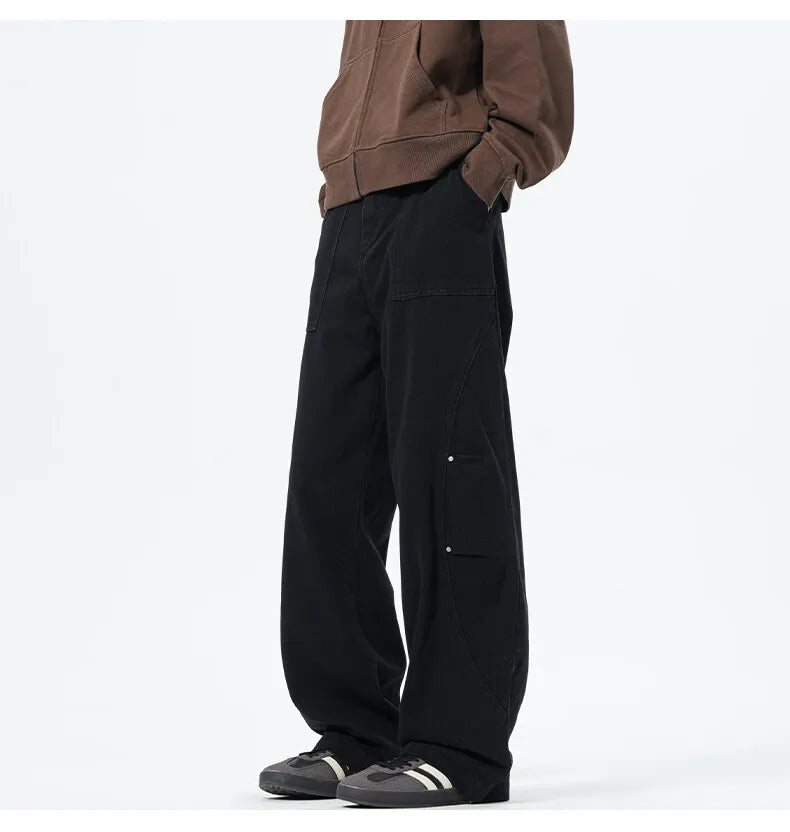 Patchwork style Men's Baggy Straight Jeans Personality unisex Fashion Korean High Street Denim Pants Streetwear Male Trousers voguable