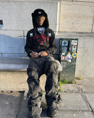 Stitching Frayed Low-waist Straight Jeans Women's New Raw Edge Do Old Retro Casual Jeans Rap Y2K Hot Girl Personality Trousers voguable