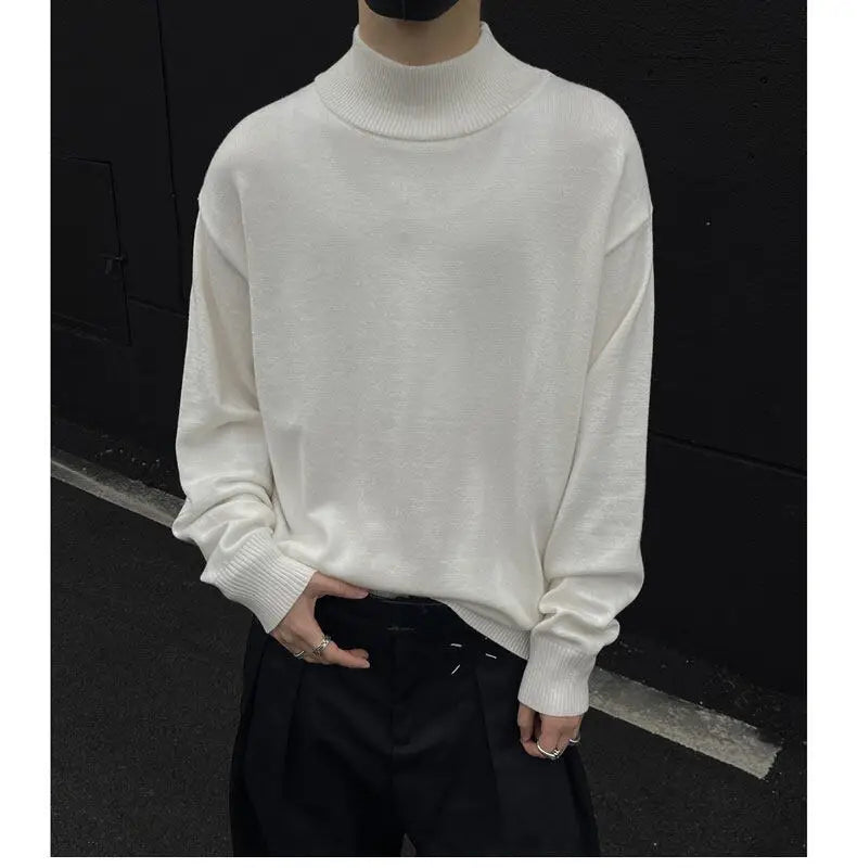 Men's Light Luxury Knit Mock Neck Sweater Autumn Winter Fashion Korean Long Sleeve Streetwear Leisure All-match Knitwear voguable