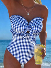 Voguable  Strappy Swimsuit One Piece Sexy Striped Ruffle Swimwear Women Bathers Bathing Swimming Swim Suit Padded Beachwear Summer voguable