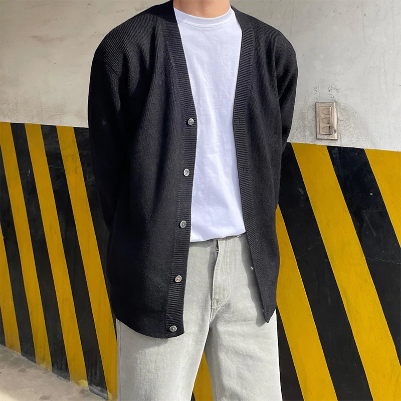 Autumn Fashion Men Luxury Knitted Sweater Coats Trendy Korean Popular V Neck Long Sleeve Cardigan Jacket Casual Stylish Knitwear voguable