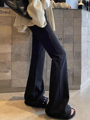 Streetwear Slim Flare Pant Women Sexy Low Waist Fall Vintage Wide Leg Trousers Casual American Lace Up Female Retro Black Pants voguable