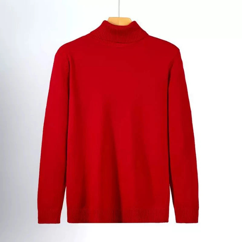 New Korean Fashion Men Sweater Light Luxury Trendy Turtleneck Knit Solid Color Pullover Leisure Retro Long Sleeve Basic Knitwear voguable
