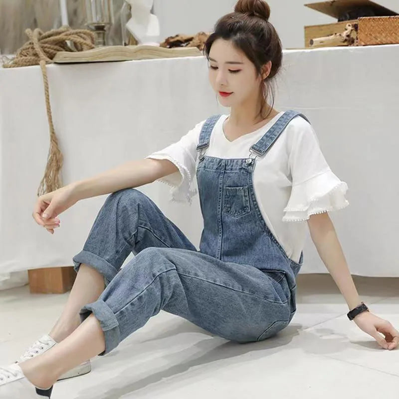 Voguable  Washed Denim Jumpsuit Women Casual High Waist Blue Wide Leg Pants Female 2024 Spring Korean Loose Pockets Jean Overalls voguable