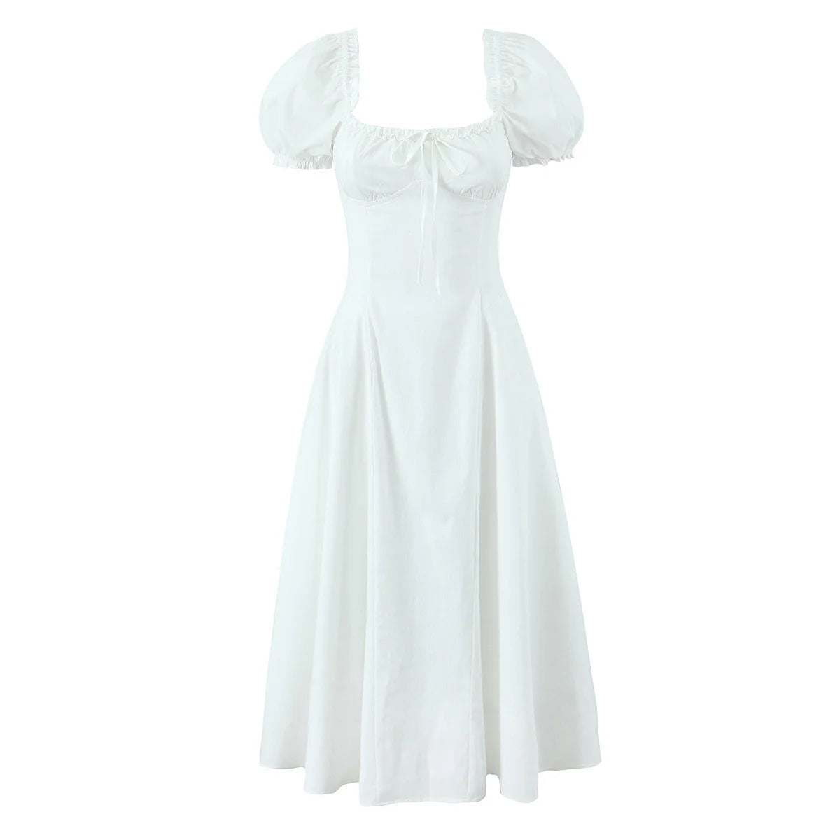 New Women Sexy Off Shoulder Elegant Party Dresses Short Sleeve Lace Up Back A-line Midi Summer Dress Blue White Robe voguable