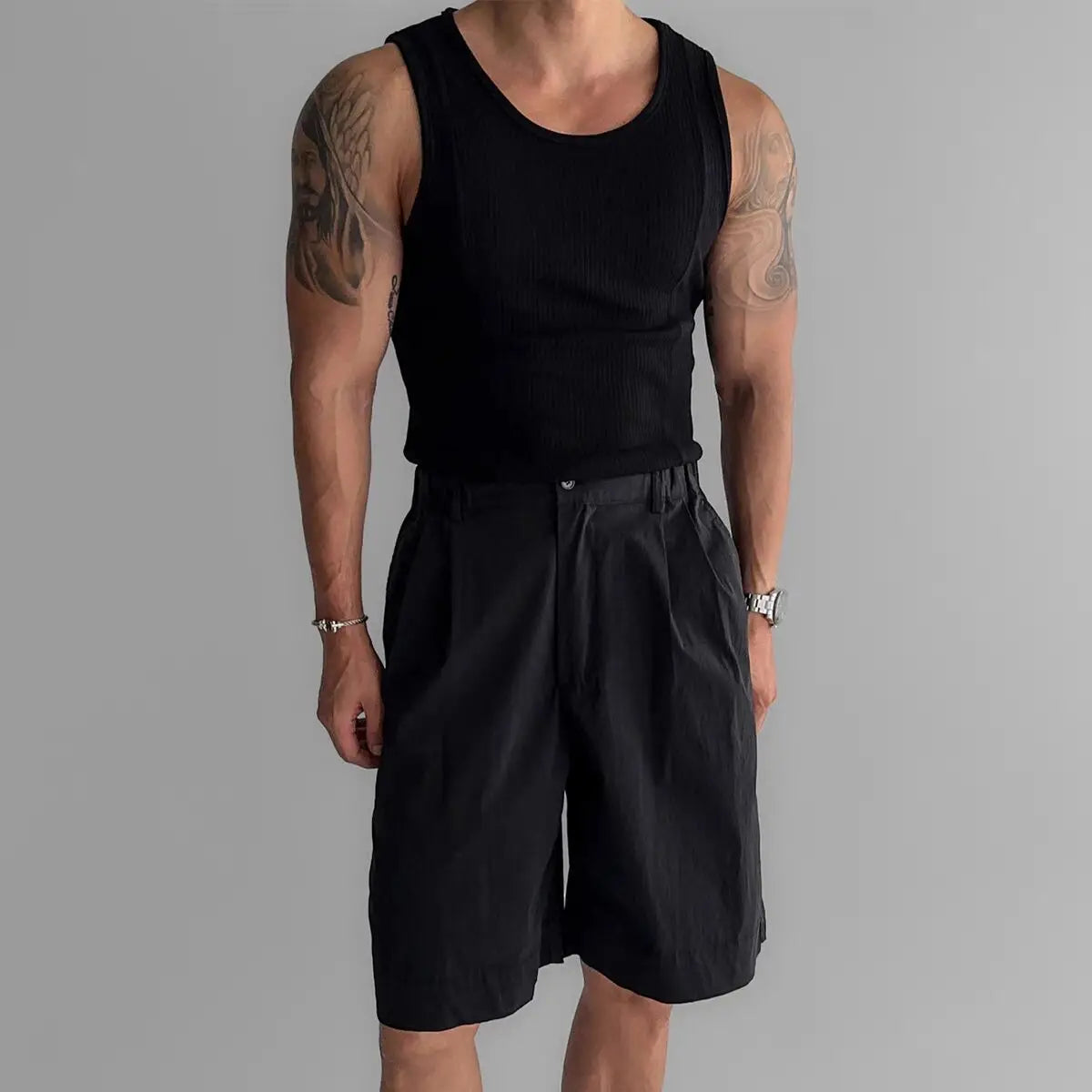 Voguable  American Style Pure Cotton Ribbed Tank Top Muscle Men Hard Man Tight High Elasticity Sleeveless T-Shirt Splice Design Small S... voguable