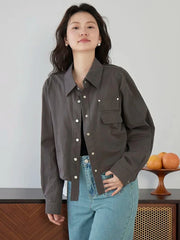 American Y2K Cargo Jacket Women Fall Casual Long Sleeve Vintage Short Coat Harajuku Turn Down Collar New Solid Hip Hop Tops voguable