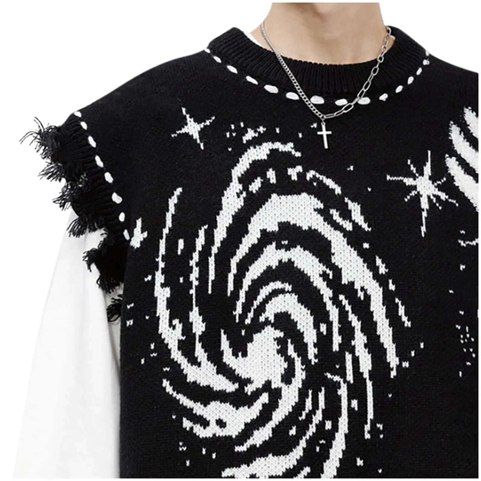 Harajuku Vest Sweater for men 2024 Ropa  Streetwear BF Tassel Jumper Fashion Casual Knitting Tanks Print Korean Waistcoat vest voguable