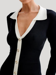 Ruffled Bow Knit Mini Dress Women's Summer Backless Contrast Cardigan Lace-Up Elegant Dress Female Knitwear Bandage Dress voguable