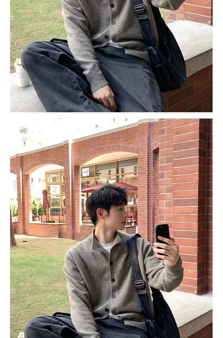 Japanese Vintage Cardigan Coats Light Luxury Knitted Lapel Long Sleeve Men Sweater Jacket Leisure Premium Quality Knitwear M-3XL voguable