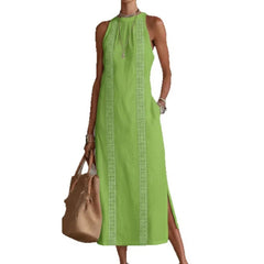 Voguable  European and American - spring and summer women's clothes hanging neck vacation solid color lace splicing sleeveless dres voguable