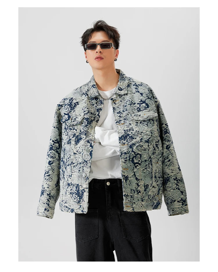 Autumn Men's Denim Coat Printed Hole New Vintage Denim Coats High Street Ruffian Handsome Versatile Fashion Coat Men Jacket voguable