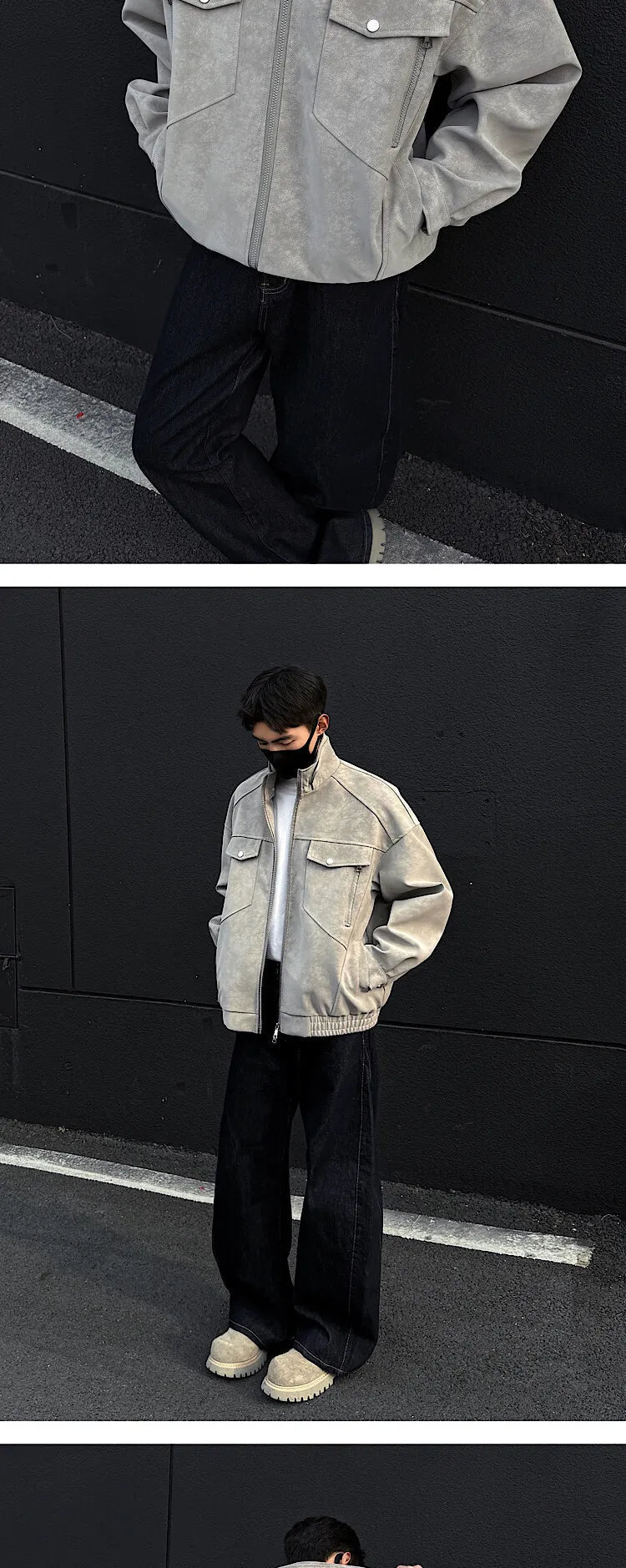Mens Short Stand Collar Motorcycle Jacket Patchwork Cargo Biker Coat Spring Outdoor Riding Fashion Streetwear Urban Trendy voguable