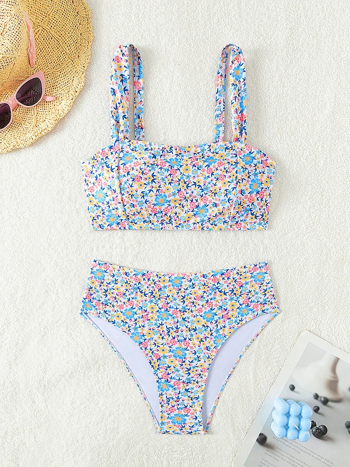 Voguable  Floral Print 2 Piece Swimsuit for Women High Waist Sexy Bandeau Bikini Set Suspender Backless Beach Vacation Swimwear New voguable
