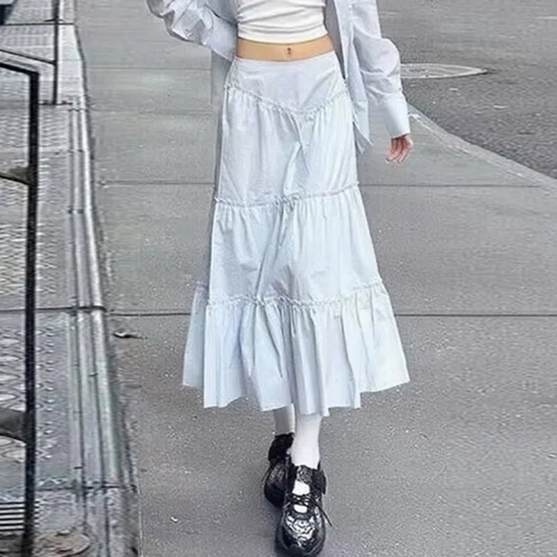 Voguable  Fairycore Floral Edge A-line Long Skirt White Coquette Aesthetic Skirts Y2K Holiday Party Casual Outfit Sweet Skirts voguable