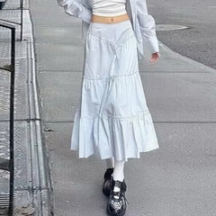Voguable  Fairycore Floral Edge A-line Long Skirt White Coquette Aesthetic Skirts Y2K Holiday Party Casual Outfit Sweet Skirts voguable