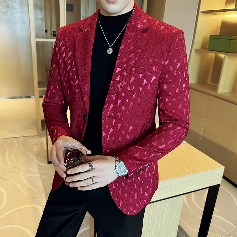 Voguable  New British Style Korean Style Suit Jacket Business Formal Slim Fit Fashionable Printed Jacket Social Ball Groom Tailcoat Blazer voguable