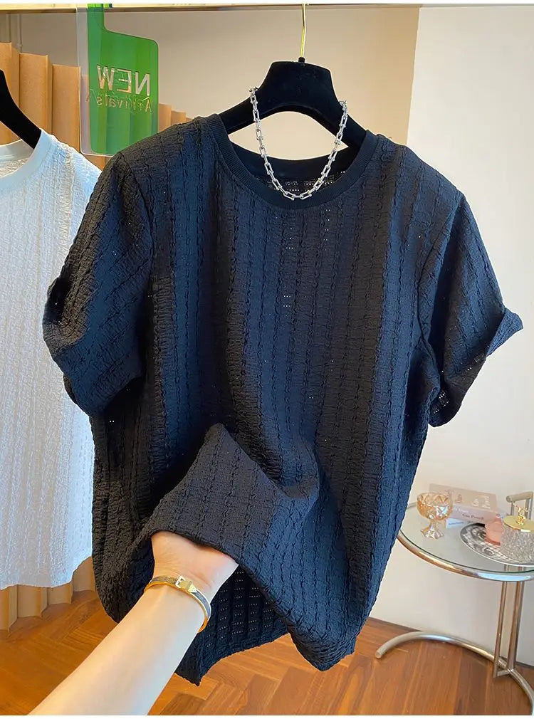 Voguable  Light Luxury Niche Round Neck Pullover Half-sleeved T-shirt Summer Men's Thin T-shirt Short-sleeved Shirt voguable