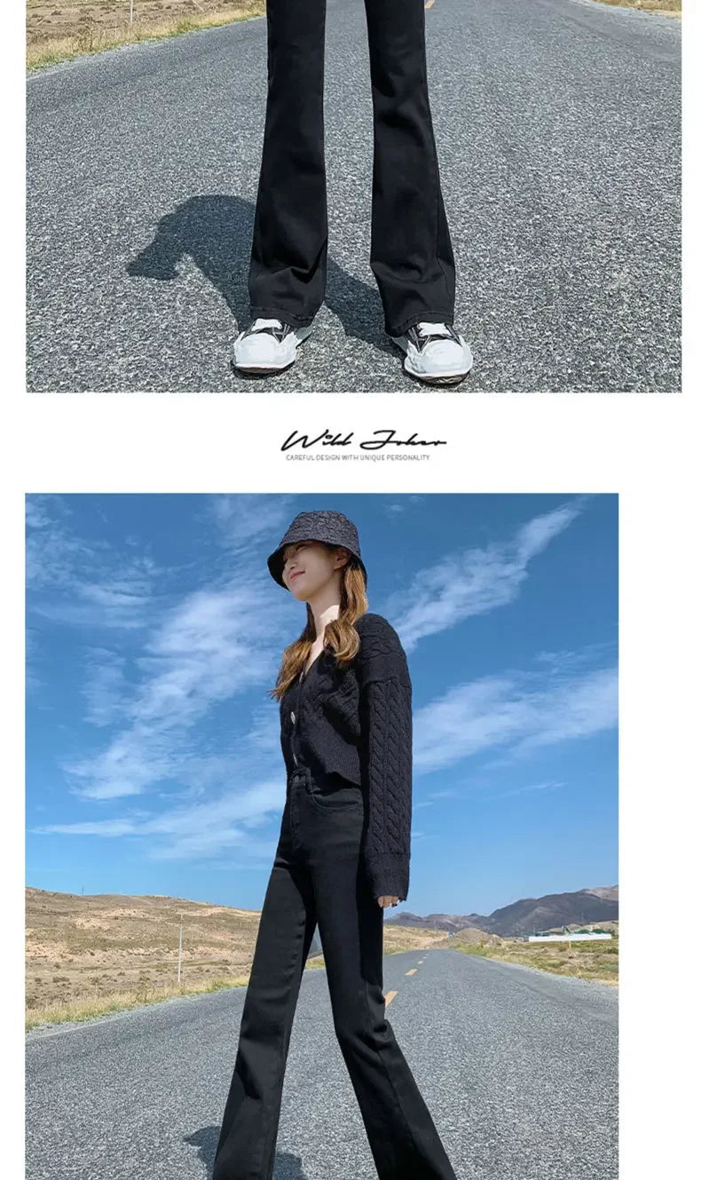 High-waisted Slimming Women's Jeans Petite Size Stretchy Floor-length Trousers Denim Fabric voguable