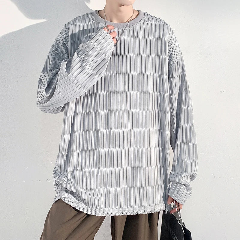 Spring Autumn Casual Long Sleeve T Shirts Men Loose Round Neck T-shirts Male Fashion Harajuku Korean Streetwear Tops Tees