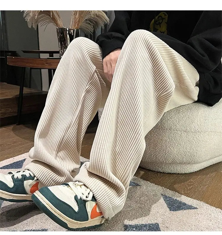 Autumn Corduroy Straight Trousers Men Loose Solid Casual Drape Trousers Harajuku Fashion Drawstring Street Wide Leg Sweatpant voguable