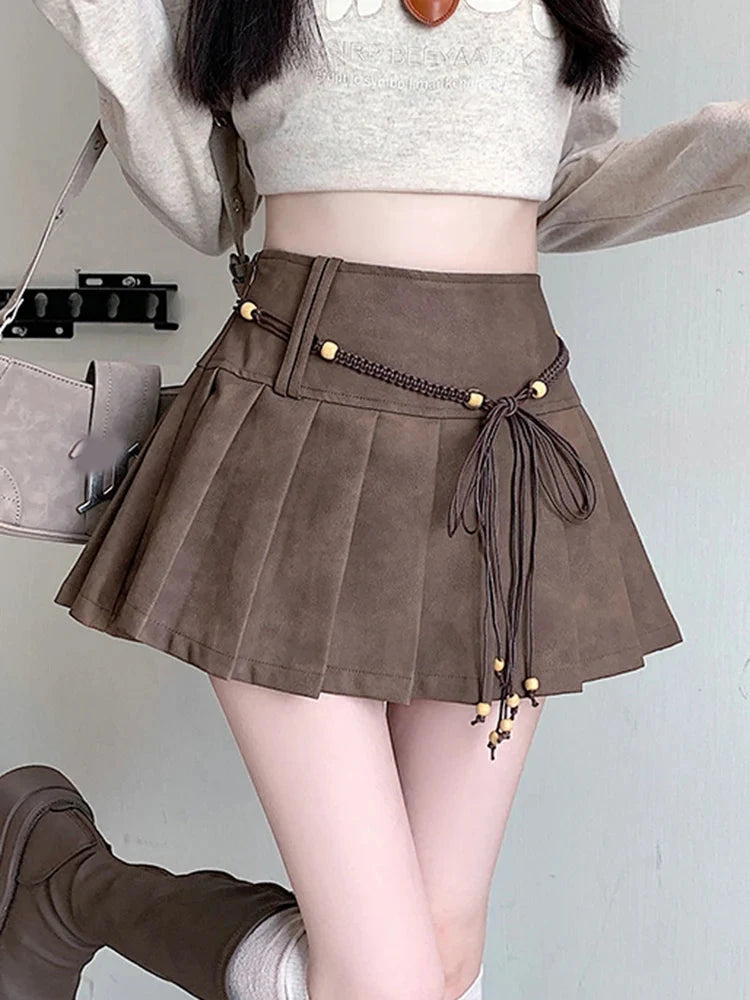 Pu Sexy Pleated Skirts Women High Waist Vintage Mini A Line Skirt Fall Winter Casual Preppy Style Female Sweet Retro Skirt voguable