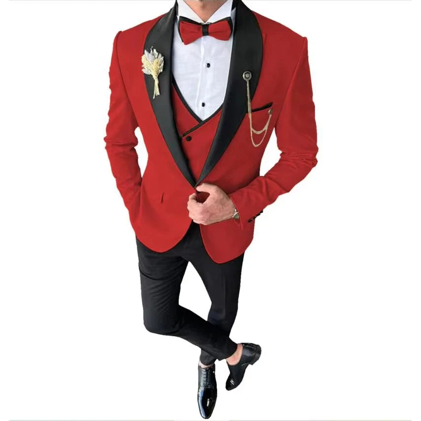 Voguable  New Solid Suits for Men Slim Fit Groom Wedding Suits Tuxedo Best Man Blazer Vest Pants 3 Pieces Fashion Marriage voguable