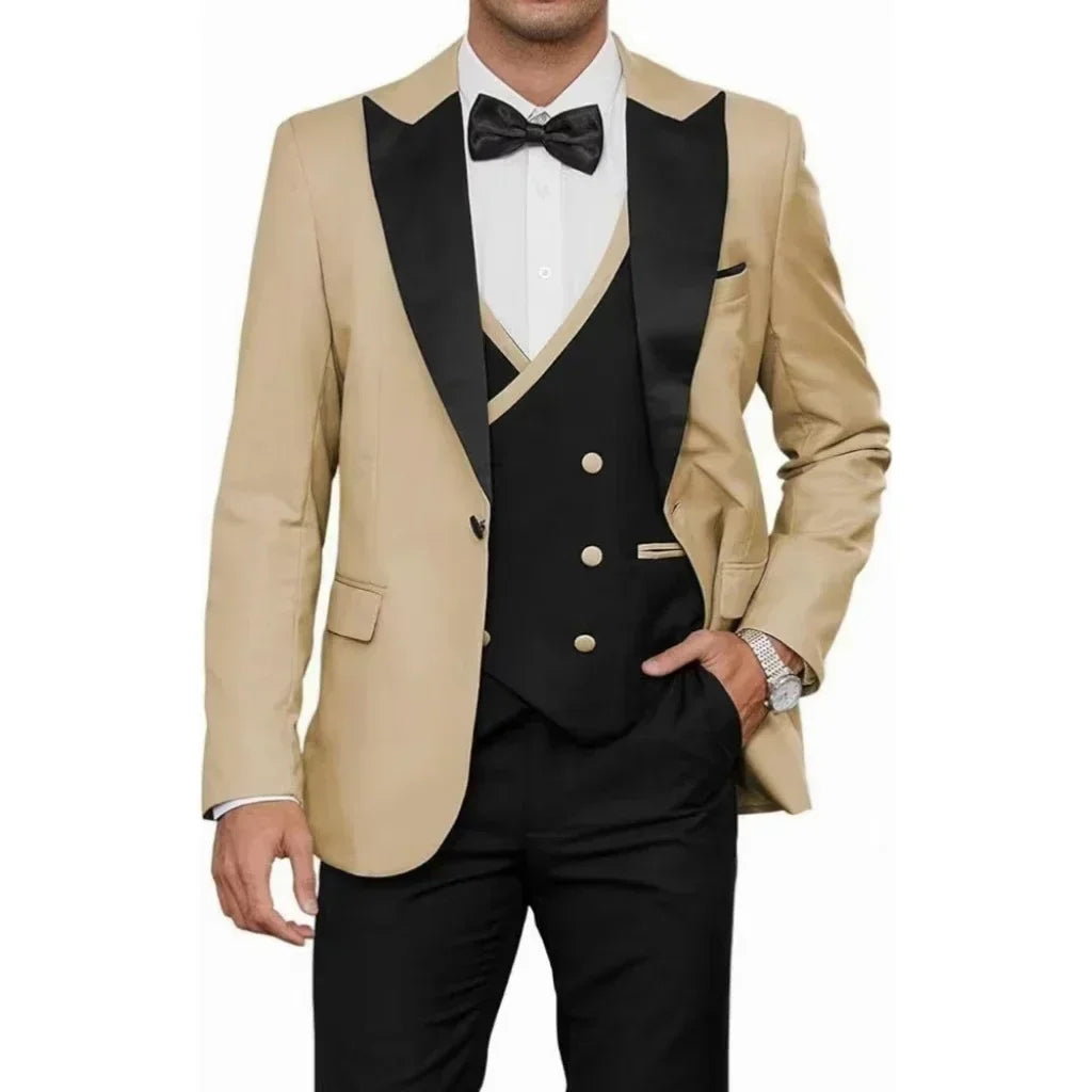 Voguable  Luxury 3-Piece Men's Tuxedo Suit Blazer Vest And Pants Set for Wedding Business Prom Elegant Ceremony Formal Men's Outfit voguable