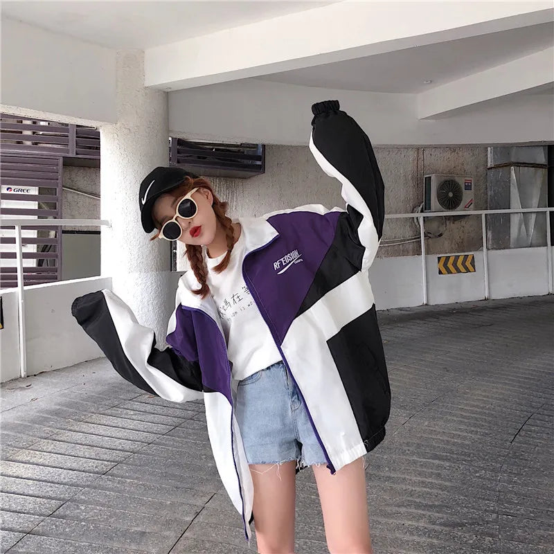 Voguable  College Varsity Jacket Women Men Spring Letter Embroidery Bomber Windbreaker Casual Street Loose Patchwork Zipper Coat Couple voguable